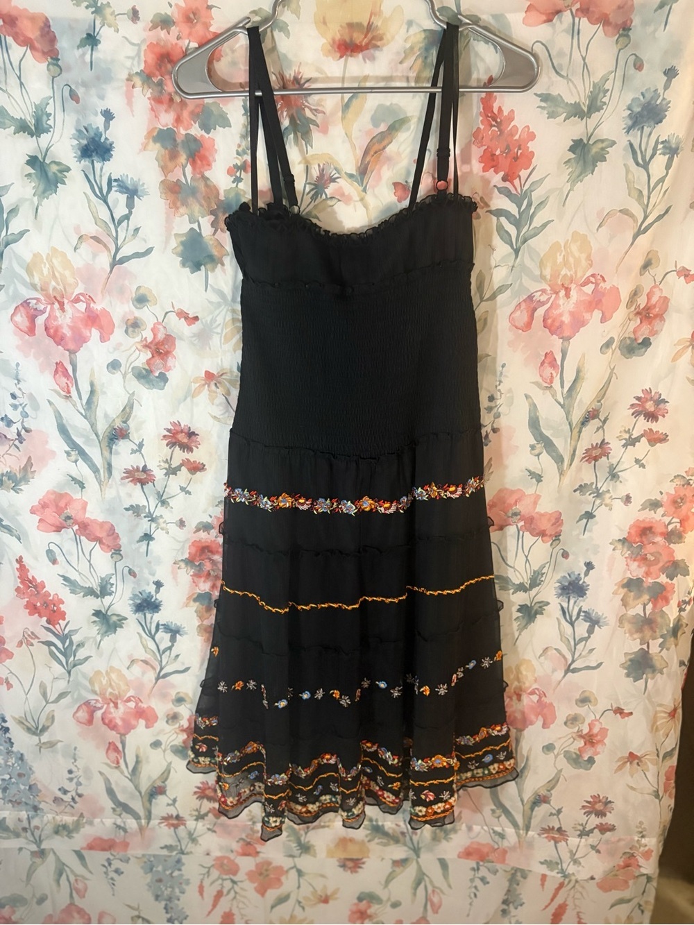 Vintage Black Floral-Trim Spaghetti Strap Dress - Picture 6 of 9